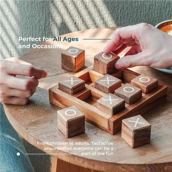 Wooden Tic Tac Toe Game XO Blocks Farmhouse Decor Coffee Table Gift 5.5 Inch - Picture 4 of 7